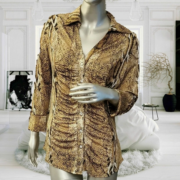 Tops - INC Snakeskin ruched top with crystal buttons